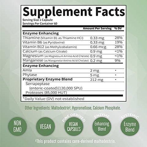 MaryRuth Organics - Cápsulas de Enzimas Serrapeptase | Suprimento de até 2 Meses | Suplemento Enzimático para Alívio Potente de Sinusite e Alergias | Saúde Tecidual e Celular | Vegano |