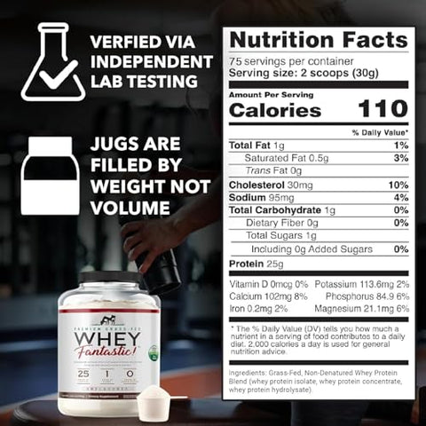 Fantastic Nutrition - Whey Fantastic Unflavored – Pó de Proteína Whey 100% Natural – Mistura Única de 3 Wheys: Isolado, Concentrado – Grass Fed