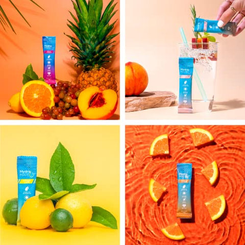 NatureWorks - Hidratante em Pó HydroMATE com Eletrólitos – Mix de Bebida Aceleradora de Hidratação com Baixo Carboidrato, Alívio para Festas e Vitamina C – Pack Variado com 16 Sticks
