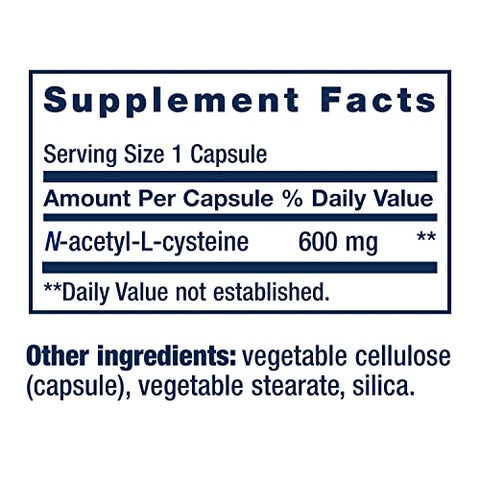 N-Acetyl-L-Cysteine (NAC) – Saúde Imune, Respiratória e Hepática – 600 mg – Antioxidante Potente – Fácil Absorção – Embalagem Dupla 60 Cápsulas - Life Extension
