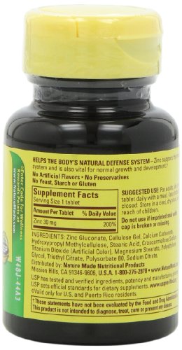 Zinco 30mg, 100 Comprimidos (Pacote com 6) – Comprimidos de Zinco para uma Saúde Forte e Equilibrada - Nature Made