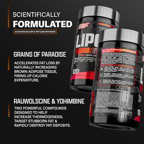 Nutrex Research - Nutrex Lipo-6 Black Max – Queimador de Gordura de Alta Potência – Energia Rápida, Cápsulas para Perda de Peso – Supressor de Apetite, Acelerador de Metabolismo – 120 Cápsulas