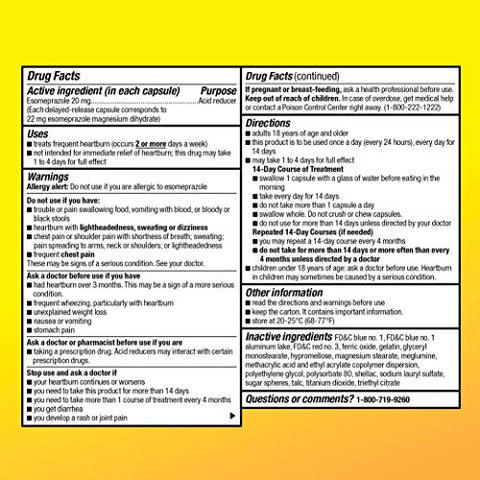 Esomeprazol Magnésio Cápsulas Mini de Liberação Prolongada, 20 mg, Redutor de Ácido, Medicamento para Azia de 24 Horas, 42 Unidades - Amazon Basic Care
