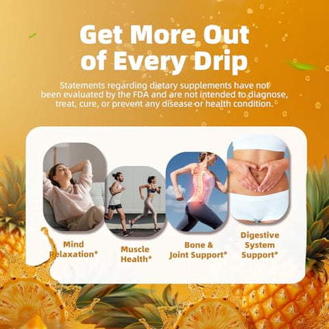 M inch - Magnésio Líquido 1000mg, Gotas Líquidas de Magnésio Glicinato Sem Açúcar com Fibra de Celulose, Bromelina, Vitamina B6, C, D, Zinco para Noite, Saúde Digestiva (2 Pacotes, Abacaxi)