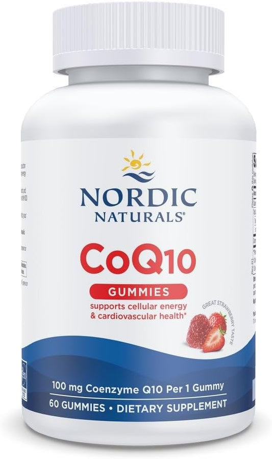 CoQ10 Gummies, Morango – 60 Gummies – 100 mg Coenzima Q10 (CoQ10) – Sabor Delicioso – Saúde Cardíaca, Produção de Energia Celular, Suporte Antioxidante – Não-OGM - Nordic Naturals