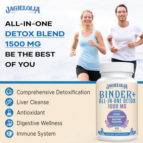 Jagielolia - All-in-One Detox Binder 1500 MG – Alta Bioacessibilidade, Limpeza do Fígado e Intestino com Carvão Ativado e Zeólita