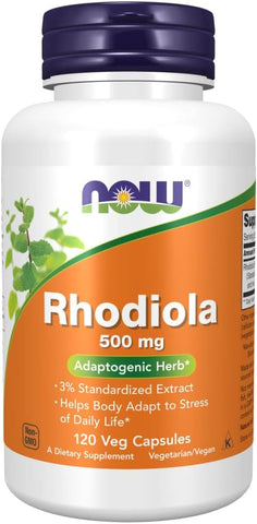 NOW Foods - NOW Supplements Rhodiola 500 mg – 120 Cápsulas Vegetais | Energia Natural e Bem-Estar