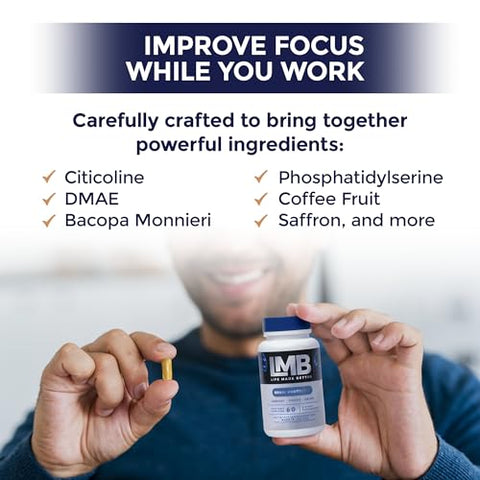 LMB LIFE MADE BETTER - Suplemento de Suporte Cerebral de Nootrópicos de Ação Rápida para Memória – Melhore a Função Cognitiva e a Clareza Mental com Nosso Poderoso Suplemento para Memória Cerebral – Aumenta o Foco Mental