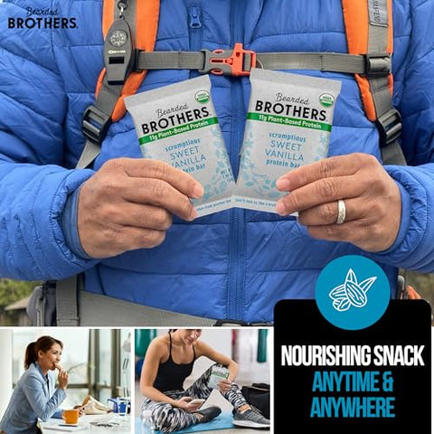 Barra de Proteína Orgânica Bearded Brothers [10 Unidades] 11g de Proteína Vegetal à Base de Plantas Sem Glúten Vegano, Não-OGM Lanche Saudável para Adultos Boa Fonte de Fibras (10 Pacotes, Baunilha)