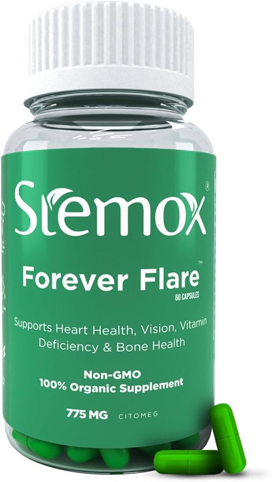 Stemox - Forever Flare 775MG | Vitamina C, Vitamina E, Magnésio, Riboflavina, Niacina, Tiamina | Multivitamínico Completo para Vitalidade Diária | 60 Cápsulas | Não-OGM | 100% Orgânico