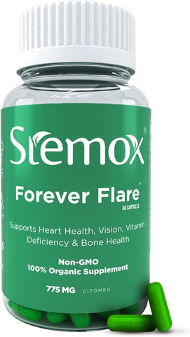 Stemox - Forever Flare 775MG | Vitamina C, Vitamina E, Magnésio, Riboflavina, Niacina, Tiamina | Multivitamínico Completo para Vitalidade Diária | 60 Cápsulas | Não-OGM | 100% Orgânico