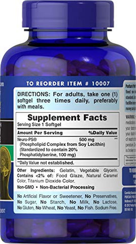 Puritan's Pride - Puritan’s Pride Neuro-PS – Melhora a Função Cerebral* Nootrópico 100 mg Softgels, 120 Unidades (Pacote de 1)