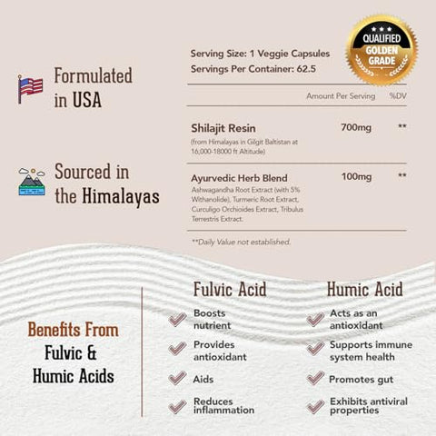 ABitmax - Shilajit Resina Orgânica Pura do Himalaia 50g, Alta Potência 800mg, Grau A Dourado, 85 Minerais Traços