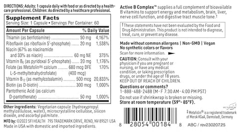 Active B Complex – Energia | Fórmula Avançada | 60 Cápsulas - Klaire Labs