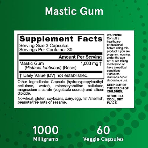 Mastic Gum 1000 mg – Suplemento Dietético para Suporte à Saúde Gastrointestinal – 60 Cápsulas Vegetais – 30 Dias de Fornecimento - Jarrow Formulas
