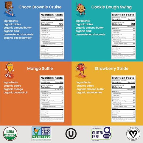 Barra Yo! da Bearded Brothers – Vegana, Orgânica e para Crianças | Sem Glúten, Paleo e Whole 30 | Livre de Soja, Não-OGM, Baixo Índice Glicêmico, Sem Adição de Açúcar, Alimentos Integrais com Fibra | Variedade de 4 Sabores | 100% Natural e Saudável