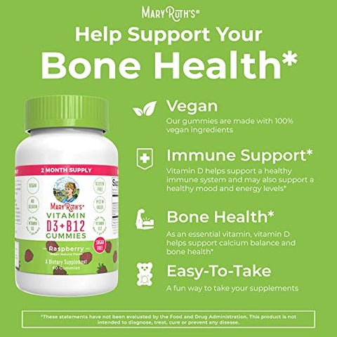 Gomas de Vitamina D3 B12 | Sem Açúcar | Suprimento de 2 Meses | Vitamina D | - MaryRuth Organics