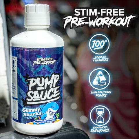 Pump Sauce - Pre-Workout Líquido de Espectro Completo – 946 ml, Sabor Gummy Worms Azedos, Sem Cafeína, Sem Glúten, Vegano, Zero Açúcar