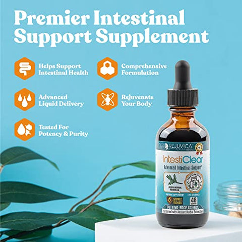 Rejuvica Health - IntestiClear – Suplemento Avançado de Suporte Intestinal – Entrega Líquida para Melhor Absorção – Artemísia, Cravo, Nogueira Preta, Alho