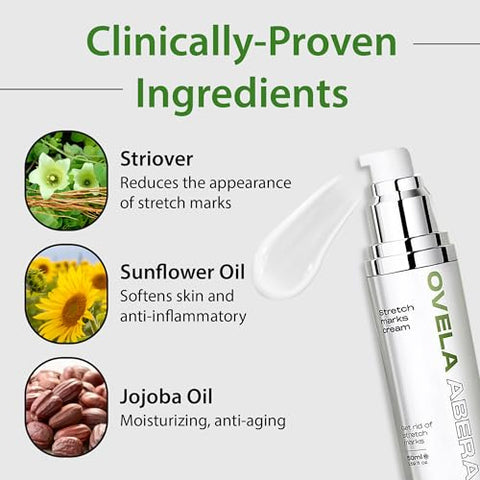 ABERA - Creme Abera Ovela para Estrias na Gravidez e Flutuações de Peso, Tratamento de Estrias na Gravidez, Remoção Profunda de Estrias, Todos os Tipos de Pele, 50 ml