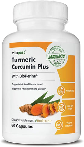 VitaPost - Turmeric Curcumin Plus: Suplemento de Curcuma com BioPerine para Suporte Articular, Saúde Muscular e Sistema Imunológico. 60 Cápsulas