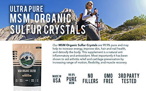 No Boundaries Health and Wellness MSM Organic Sulfur - Cristais de Enxofre Orgânico MSM da No Boundaries Health and Wellness – Suplemento de Saúde Premium 99,9% Puro MSM – Benefícios: Dor nas Articulações, Alergias, Pele, Cabelo