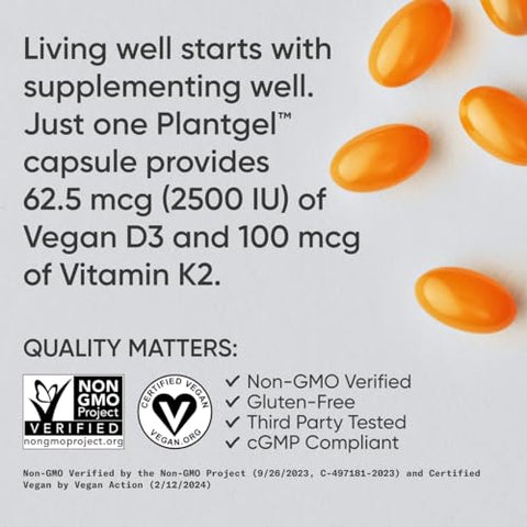 Vitamina D3 K2 com Óleo de Coco MCT | Vegano D3 2500ui (62.5mcg) – Marca Sports Research - Sports Research