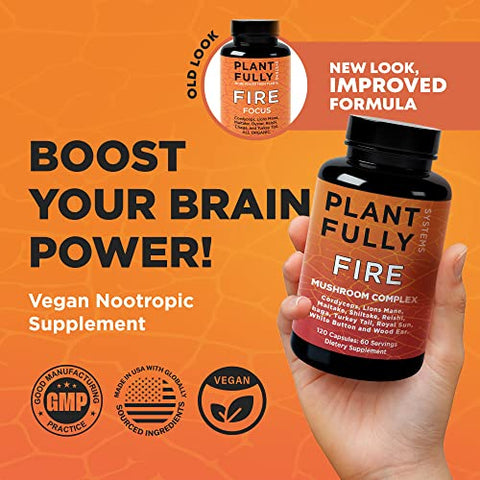 Plantfully Systems - Lions Mane 2660mg 10in1 Suplemento de Cogumelo com Reishi Lions Mane Cordyceps Chaga Turkey Tail Maitake Shiitake Complexo Nootrópico Cápsulas de Energia Cerebral 120 Unidades Feito nos EUA
