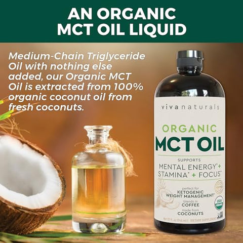 Óleo MCT Orgânico para Café Keto (946 ml) – Melhor Suplemento de Óleo MCT para Energia e Clareza Mental, Certificado Orgânico USDA, Não-OGM e Paleo Certificado - Viva Naturals
