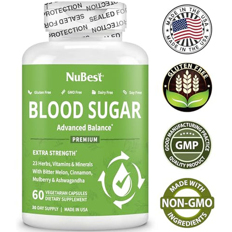 Blood Sugar – Fórmula Avançada com Melão Amargo, Ashwagandha, Canela, Cromo, Magnésio, Vitaminas, Ácido Alfa Lipóico, Pimenta Caiena | Nutrição Saudável - NuBest