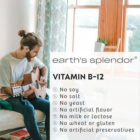 Earth's Splendor - Suplementos Energéticos Earth’s Splendor com Vitamina B12, Sem Cor ou Sabor Artificial, Livre de Glúten, Suporte ao Metabolismo Energético (1000mcg, 400 Comprimidos)