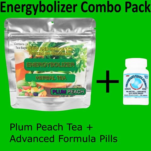 Combo Chá Herbal Energybolizer Perfect Weight (24 Sachês 40 Cápsulas) | Estimulante Natural de Energia para Mulheres e Homens (Fórmula Avançada de Ameixa Pêssego)