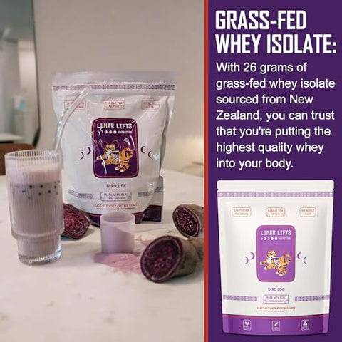 Lunar Lifts Nutrition - Pó de Proteína de Taro Ube para Chá de Bolhas | 26g de Pó de Chá de Leite de Taro | Pó de Proteína Isolada de Soro de Leite | Alto Teor de Proteína para Bubble Tea | Sem Açúcares Adicionados ou Ingredientes Artificiais