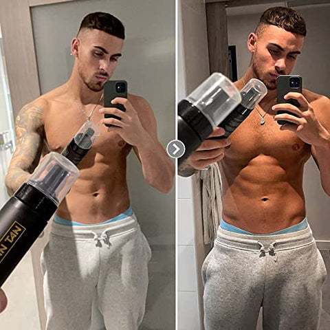 Man Tan - MAN TAN Kit Inicial Bronzeador Sem Sol Para Homens | AMINOTAN – A Melhor Espuma Autobronzeadora Transparente Para Homens Funciona Com Cabelo à Prova de Suor (Luva)