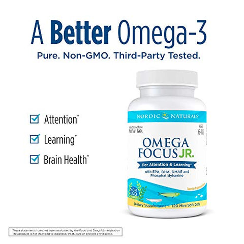 Omega Focus Jr. – 120 Mini Soft Gels – 900 mg Ômega-3s totais com EPA, DHA, DMAE – Limão - Nordic Naturals