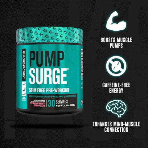 Pumpsurge Pré-Treino Sem Cafeína para Homens – Energia Explosiva e Foco Intenso | 300g - Jacked Factory