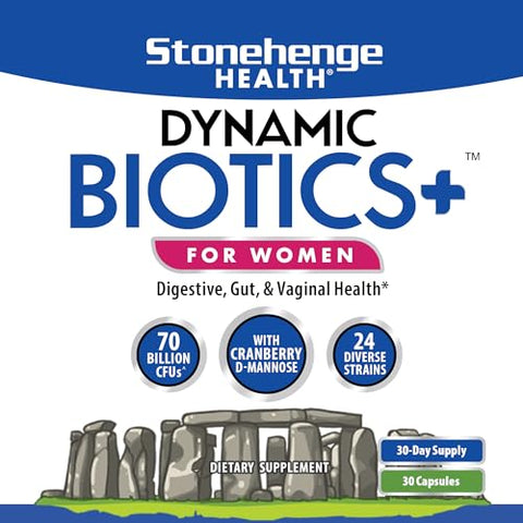 Probióticos 70 Bilhões UFC 24 Cepas, Prebiótico, Simbióticos Dinâmicos para Mulheres, Cranberry, Digestivo, Intestinal - Stonehenge Health