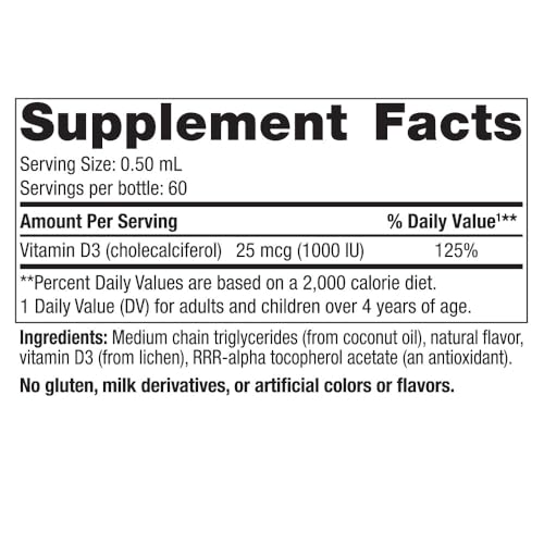 Vitamina D3 Líquida à Base de Plantas – 30 ml – 1000 UI Vitamina D3 – Ossos Saudáveis, Humor - Nordic Naturals