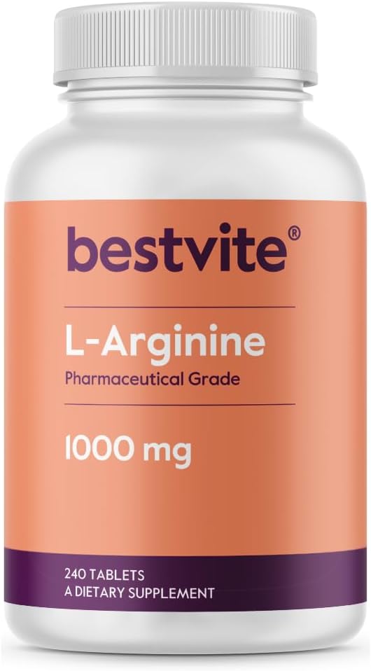 L-Arginine 1000mg por Comprimido (240 Comprimidos) com 20%% Mais L-Arginina Pura em Comparação aos Produtos de L-Arginina HCL - BESTVITE