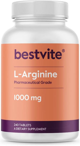 L-Arginine 1000mg por Comprimido (240 Comprimidos) com 20%% Mais L-Arginina Pura em Comparação aos Produtos de L-Arginina HCL - BESTVITE