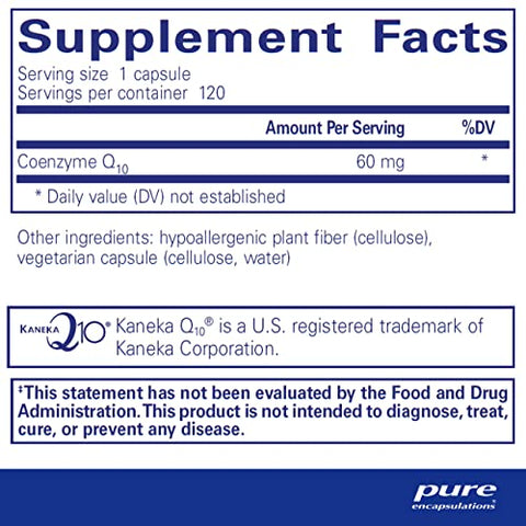 CoQ10 60 mg | Suplemento de Coenzima Q10 para Energia, Antioxidantes, Saúde Cerebral e Celular, Cognição e Suporte Cardiovascular* | 120 Cápsulas - Pure Encapsulations