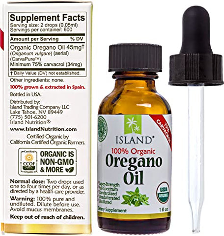 Island Nutrition - Óleo de Orégano Orgânico Líquido – 100% Puro