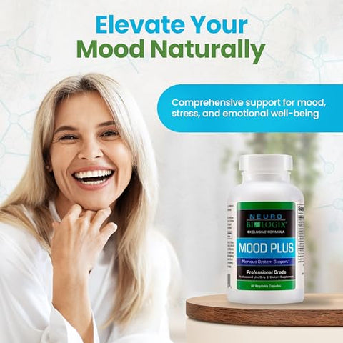 Neuro biologix - Mood Plus – Suplemento Completo de Suporte ao Humor – Auxílio Calmante para Estresse e Suporte à Função Cerebral – 60 cápsulas