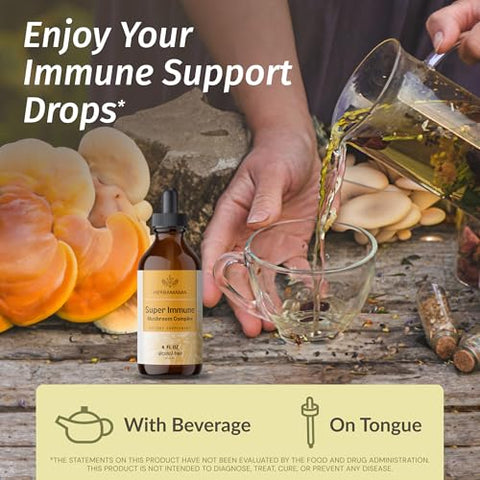 Super Immune Mushroom Complex – Gotas Líquidas Veganas de Blend de Cogumelos para Suporte Imunológico – Sem Açúcar - HERBAMAMA