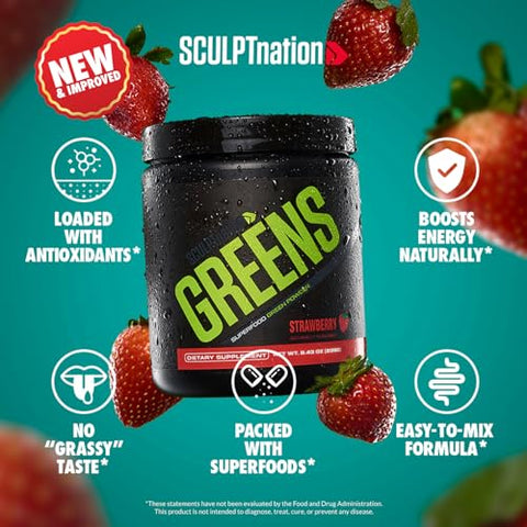 Greens Strawberry – Pó Premium de Verdes – V Shred – 100g - Sculpt Nation