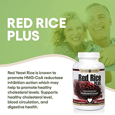 BIOACTIVE NUTRIENTS - Suplemento Red Rice Plus – 240 Cápsulas Vegetais – Mistura Exclusiva de Açafrão, Pimenta-do-Reino, Pimenta Caiena, Raiz de Gengibre e Alecrim – Suporte ao Colesterol