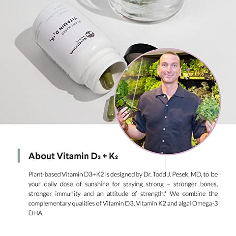 Nutritional Roots - Vitamina D3 K2 à base de plantas, 5000 UI de vitamina D3, probióticos, ômega 3 DHA de algas, mistura de alimentos orgânicos, escolha do médico, vegano, 1 mês de suprimento, 30 comprimidos
