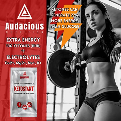 Audacious Nutrition - KetoStart | Pó de Cetonas Exógenas com Eletrólitos | Sem Cafeína | Sabor Tropical | Energia e Força | 100g