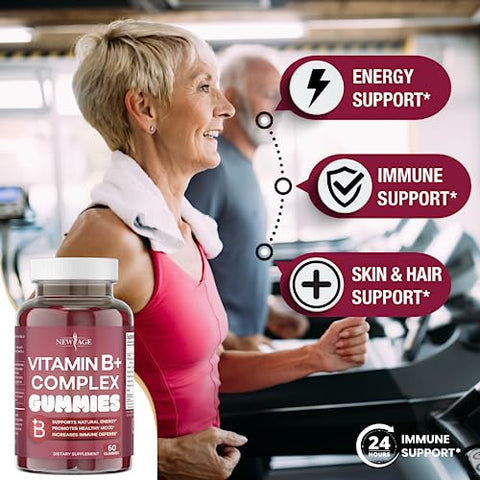 Gomas de Vitaminas do Complexo B NEW AGE com Vitamina B3, B5, B6, B7, B9 – Suplemento para Energia e Saúde