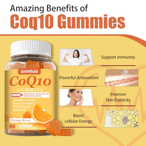 Simhould - 2 Pacote Gomas CoQ10 500MG – Ômega-3, Magnésio, Vitamina B3